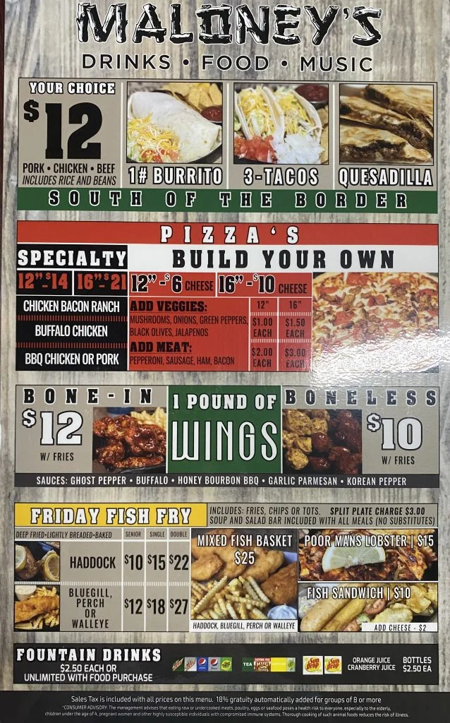 Maloney’s Sports Bar & Grill 3 Maloneys Menu2