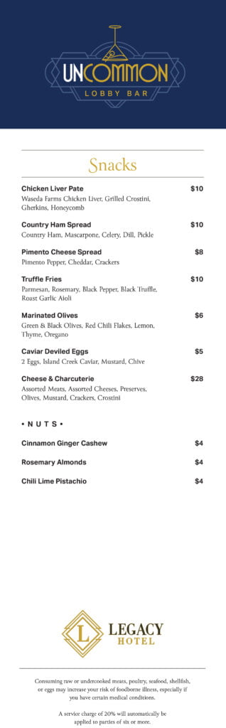 Legacy Hotel 17 UnCommon Menu 2024 3